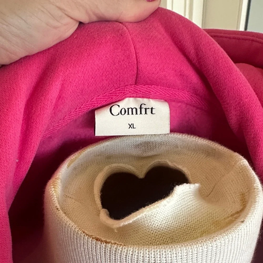 Bright Pink Full-Zip Hoodie with Hood Comfrt Airline zip hoodie  pink XL - Picture 2 of 3